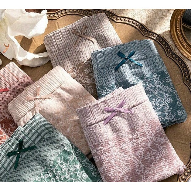 Quần Lót Nữ Thun Lưng Cao Phối Viền Ren Nơ Họa Tiết Hoa Văn Tinh Tế LOTNU04