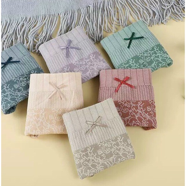 Quần Lót Nữ Thun Lưng Cao Phối Viền Ren Nơ Họa Tiết Hoa Văn Tinh Tế LOTNU04