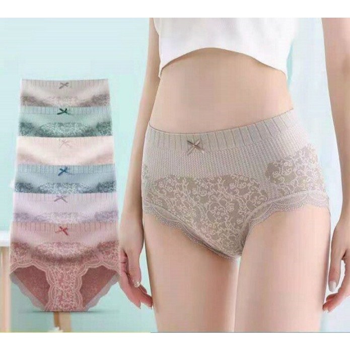 Quần Lót Nữ Thun Lưng Cao Phối Viền Ren Nơ Họa Tiết Hoa Văn Tinh Tế LOTNU04