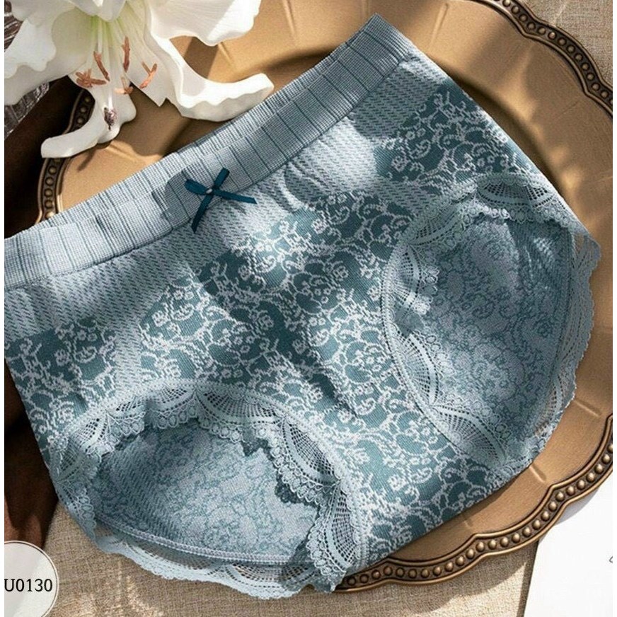 Quần Lót Nữ Thun Lưng Cao Phối Viền Ren Nơ Họa Tiết Hoa Văn Tinh Tế LOTNU04