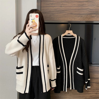 Áo khoác len cardigan trơn phối viền Forgirl dáng xuông có túi FG057