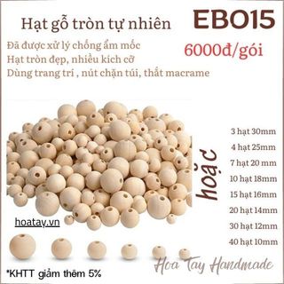Hạt gỗ tròn tự nhiên trang trí túi, thắt hạt macrame EB015