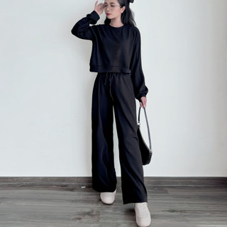  Đồ Bộ Nữ Thu Đông Dài Tay Madela Chất Len Tăm Dày Dặn Set Đồ Quần Áo Dài Tay Nhung Tăm Áo Croptop Quần Rộng 