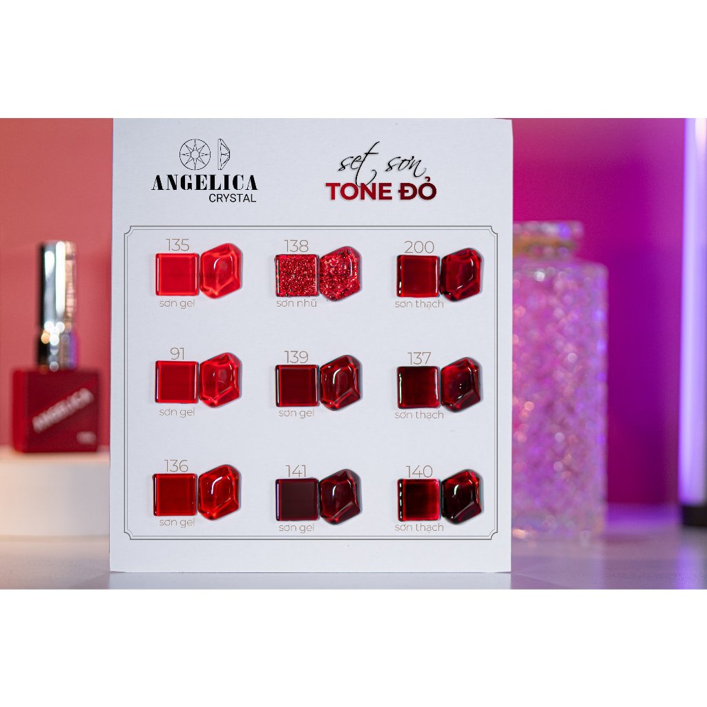 Sơn gel thạch đỏ, cam, hồng, nâu trà hổ phách trang trí móng ANGELICA SGA