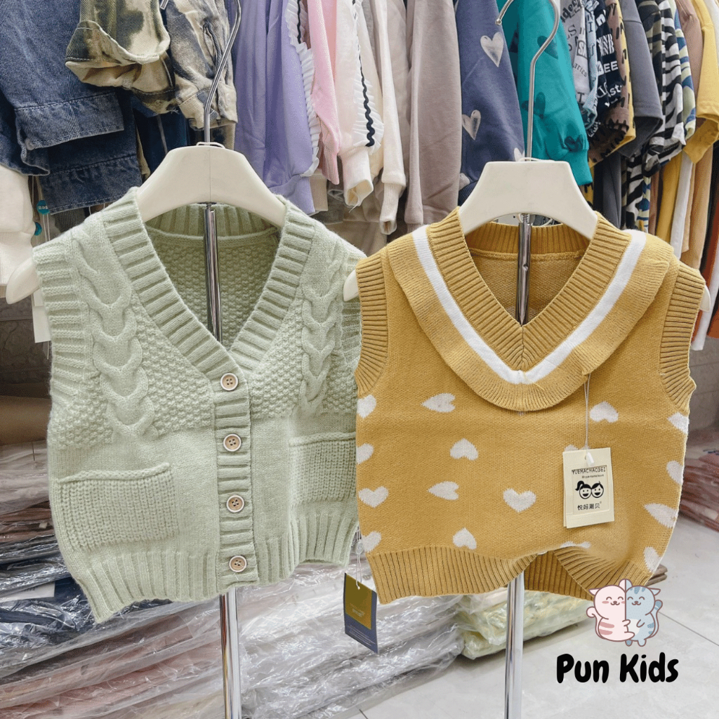 Áo gile len thu đông trơn cho bé gái màu xanh bơ 9 - 23kg AMĐ25