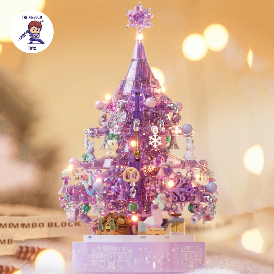 Đồ Chơi Lắp Ráp Noel Mô Hình Cây Thông Pha Lê Tím Giáng Sinh Có Nhạc Và Đèn Phát Sáng Merry Christmas 605029