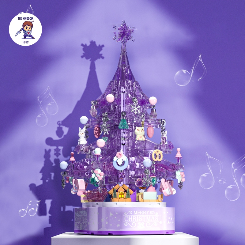 Đồ Chơi Lắp Ráp Noel Mô Hình Cây Thông Pha Lê Tím Giáng Sinh Có Nhạc Và Đèn Phát Sáng Merry Christmas 605029