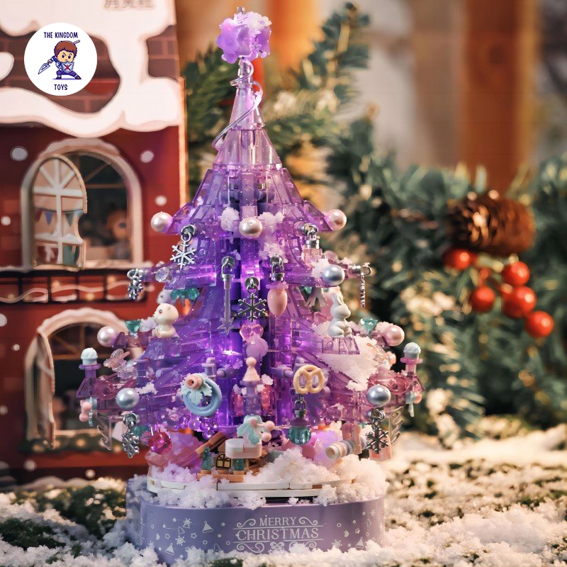 Đồ Chơi Lắp Ráp Noel Mô Hình Cây Thông Pha Lê Tím Giáng Sinh Có Nhạc Và Đèn Phát Sáng Merry Christmas 605029