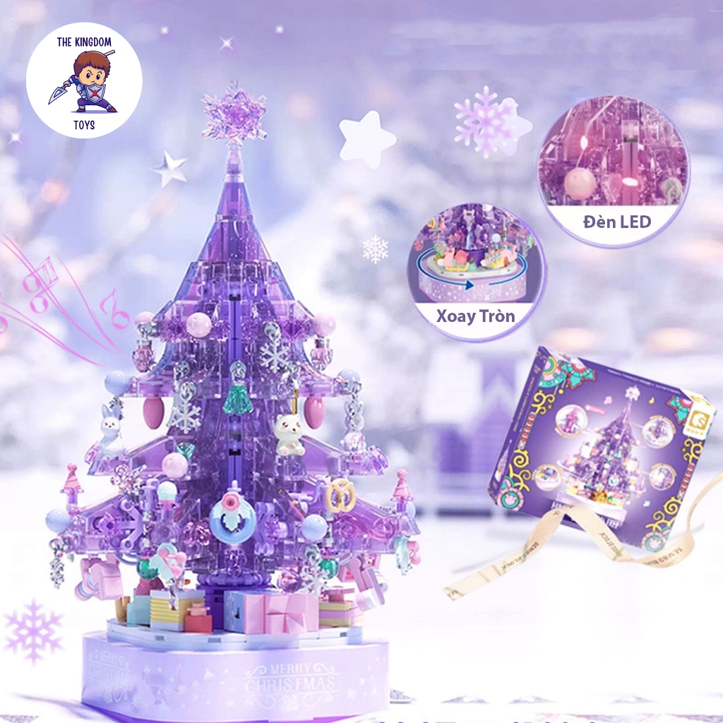 Đồ Chơi Lắp Ráp Noel Mô Hình Cây Thông Pha Lê Tím Giáng Sinh Có Nhạc Và Đèn Phát Sáng Merry Christmas 605029