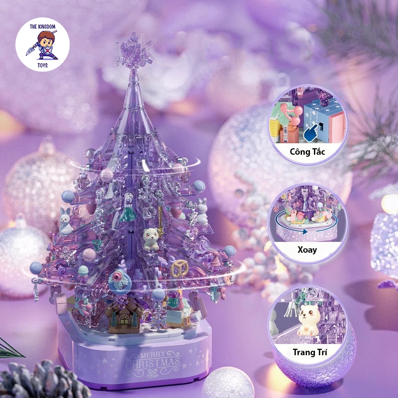 Đồ Chơi Lắp Ráp Noel Mô Hình Cây Thông Pha Lê Tím Giáng Sinh Có Nhạc Và Đèn Phát Sáng Merry Christmas 605029