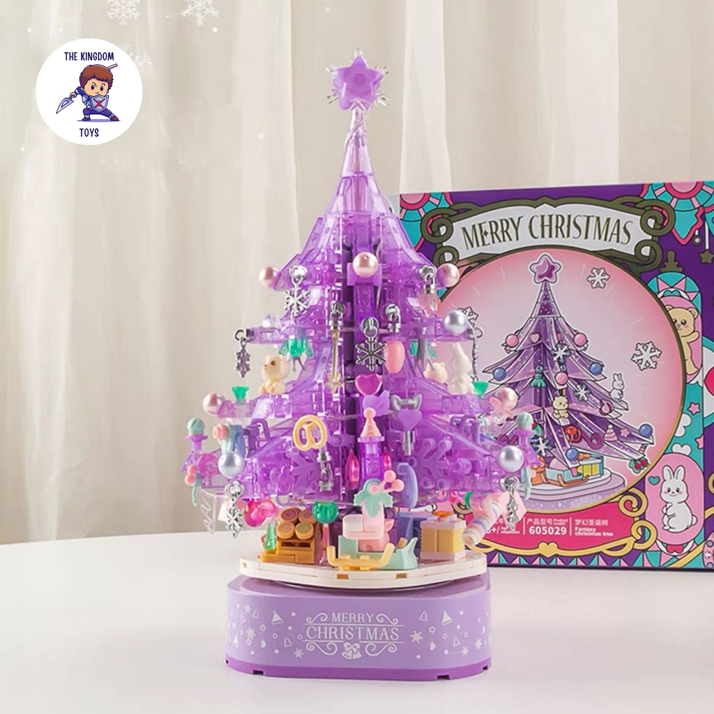 Đồ Chơi Lắp Ráp Noel Mô Hình Cây Thông Pha Lê Tím Giáng Sinh Có Nhạc Và Đèn Phát Sáng Merry Christmas 605029