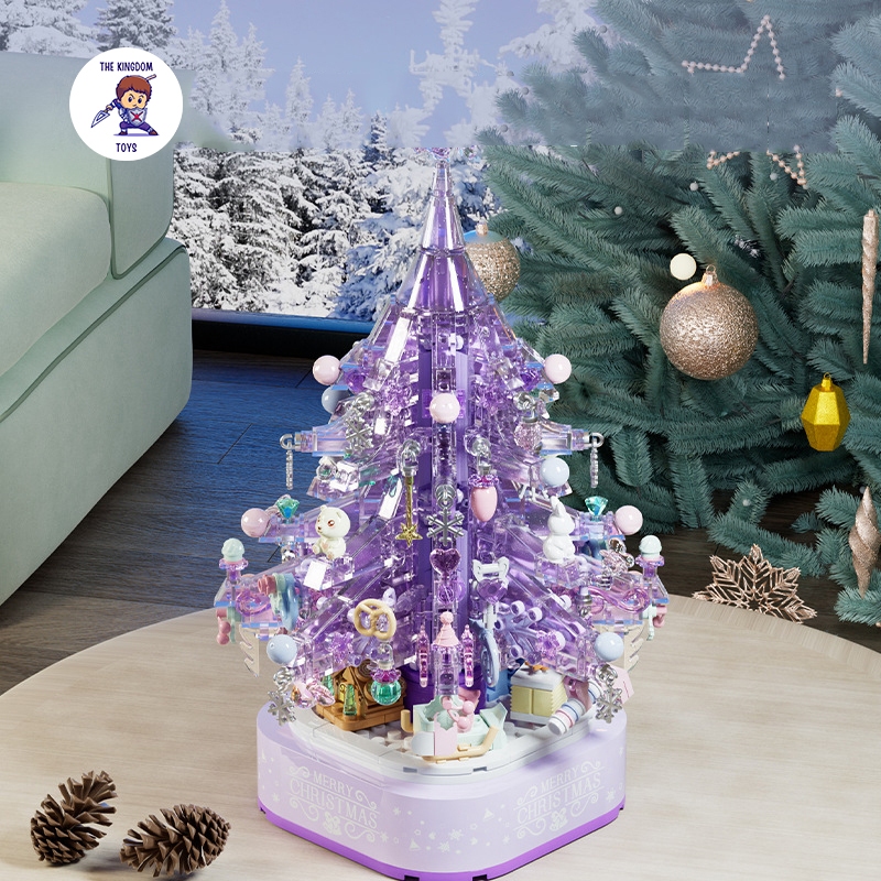 Đồ Chơi Lắp Ráp Noel Mô Hình Cây Thông Pha Lê Tím Giáng Sinh Có Nhạc Và Đèn Phát Sáng Merry Christmas 605029