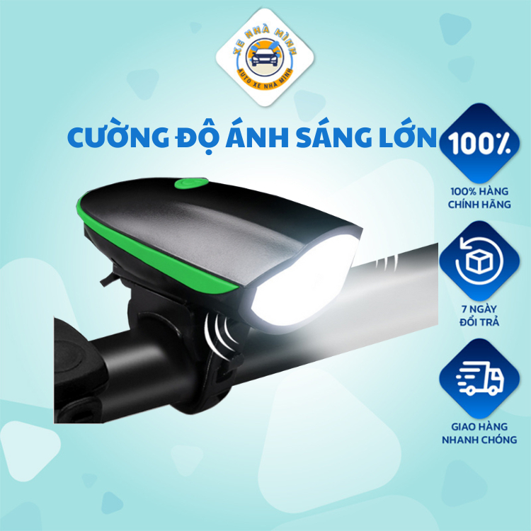 Đèn xe đạp thể thao Xe Nhà Mình, Có Còi , Chống Nước, Cường độ ánh sáng lớn, Pin sạc cổng USB