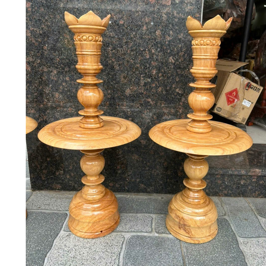 Cặp chân nến-chân đèn thờ gỗ gõ cao 40-50- 60-70 cm C2