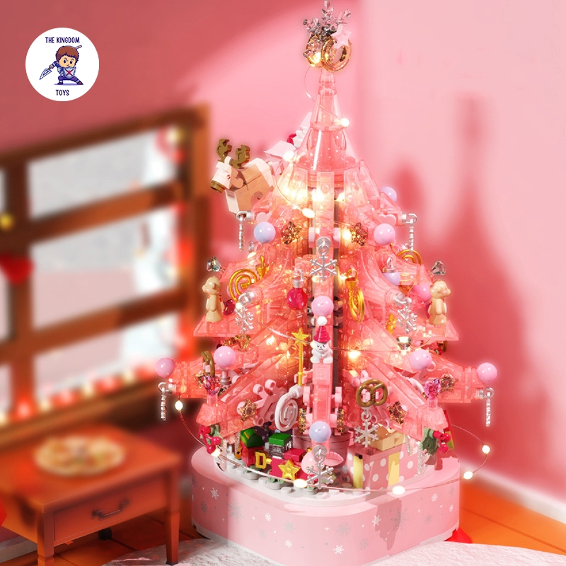 Đồ Chơi Lắp Ráp Noel Mô Hình Cây Thông Pha Lê Hồng Giáng Sinh Có Nhạc Và Đèn Phát Sáng Merry Christmas 605024