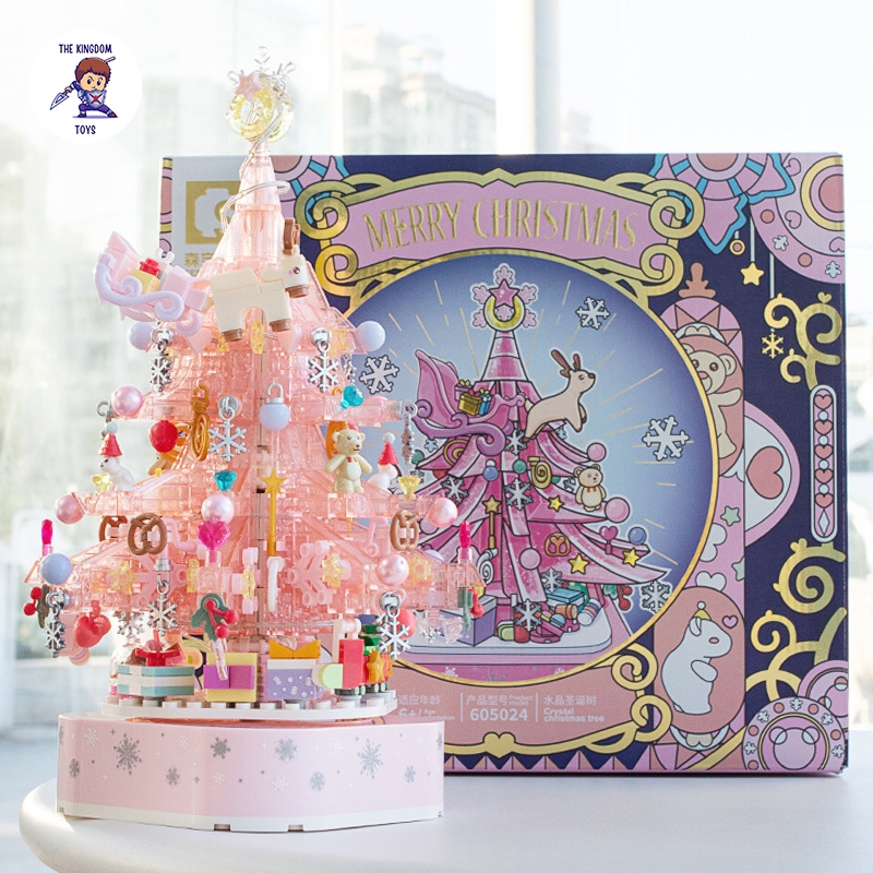 Đồ Chơi Lắp Ráp Noel Mô Hình Cây Thông Pha Lê Hồng Giáng Sinh Có Nhạc Và Đèn Phát Sáng Merry Christmas 605024