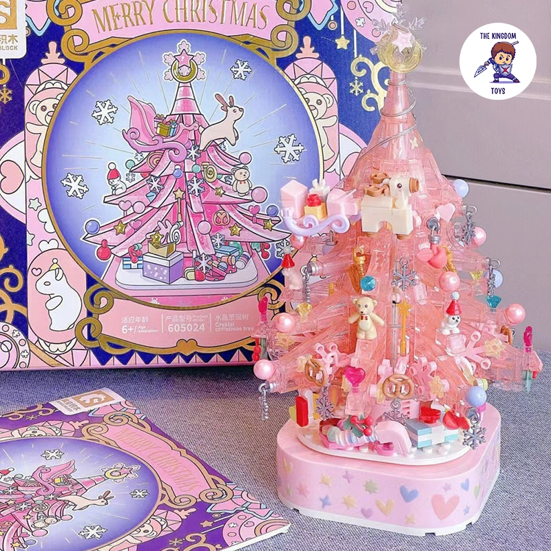 Đồ Chơi Lắp Ráp Noel Mô Hình Cây Thông Pha Lê Hồng Giáng Sinh Có Nhạc Và Đèn Phát Sáng Merry Christmas 605024