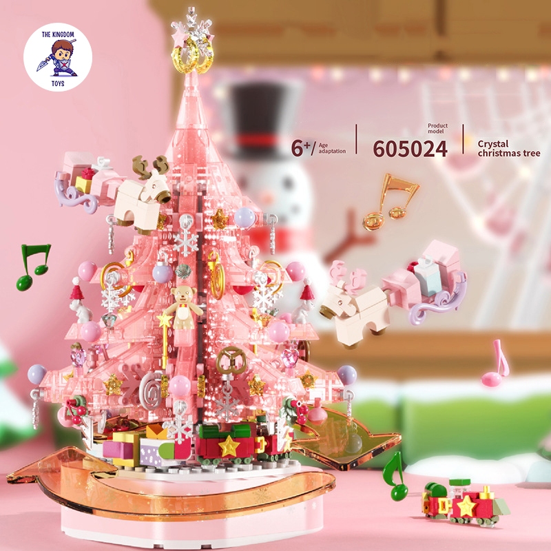 Đồ Chơi Lắp Ráp Noel Mô Hình Cây Thông Pha Lê Hồng Giáng Sinh Có Nhạc Và Đèn Phát Sáng Merry Christmas 605024