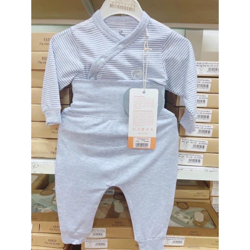 Bộ sơ sinh dài tay cài chéo 0-6 tháng - chất bambo - Bu Siro - Bu sơ sinh newborn 2023