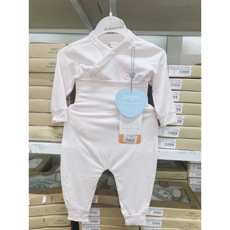 Bộ sơ sinh dài tay cài chéo 0-6 tháng - chất bambo - Bu Siro - Bu sơ sinh newborn 2023