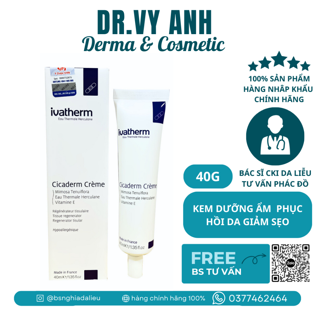 KEM DƯỠNG ẨM IVATHERM CICADERM 40ML TÁI TẠO PHỤC HỒI NGĂN NGỪA SẸO BS VY ANH