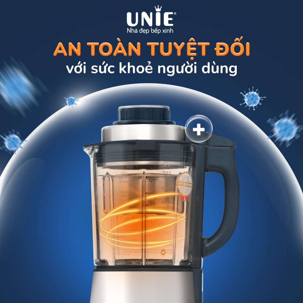 Máy làm sữa hạt đa năng Unie V9S 1800W, dung tích 1.75L, tự làm sạch cối thủy tinh, bảo hành 24 tháng chính hãng