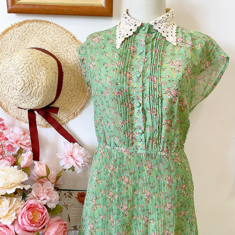 Đầm voan xanh hoa nhí