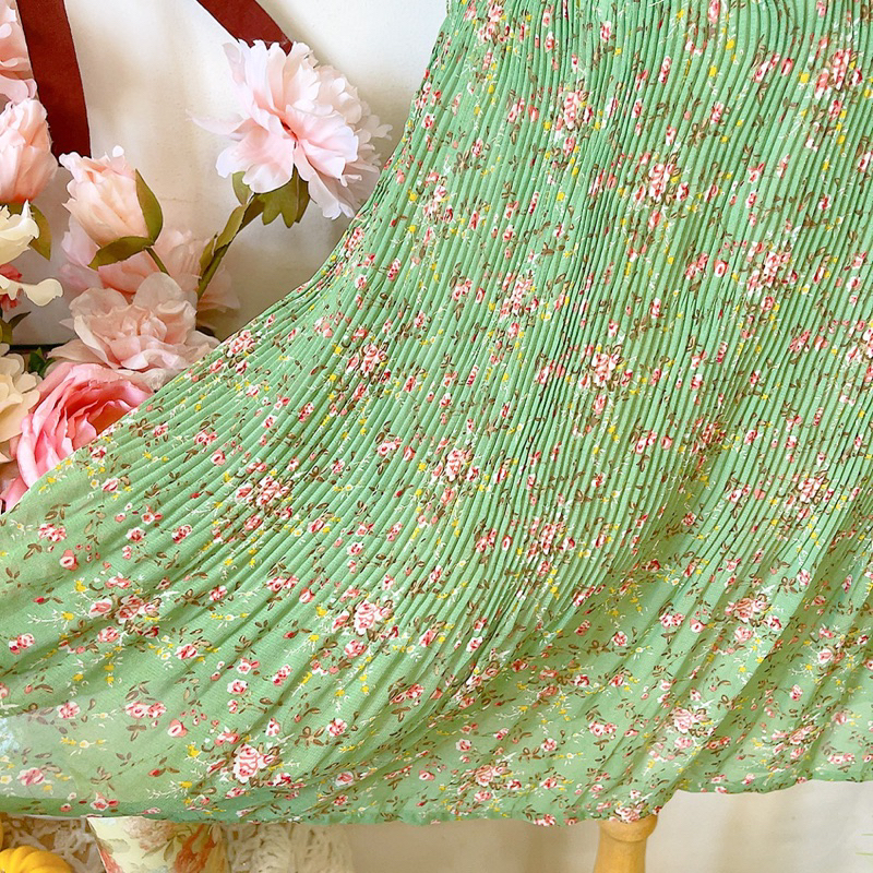 Đầm voan xanh hoa nhí