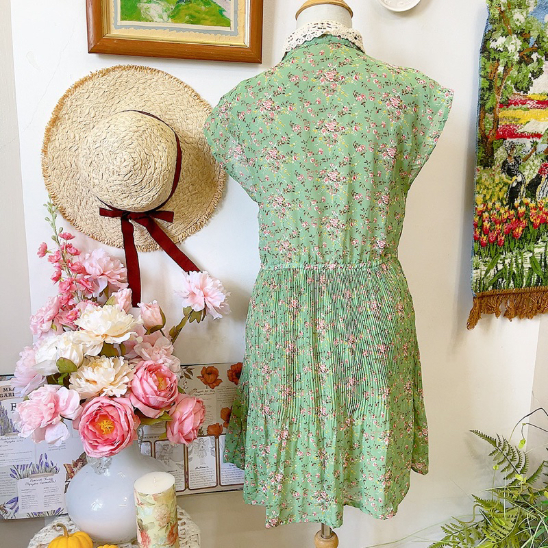 Đầm voan xanh hoa nhí