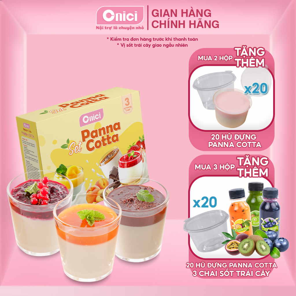 Bánh Panna Cotta vị dâu, đào, socola Bếp Của Mẹ ONICI set nguyên liệu 500 gram