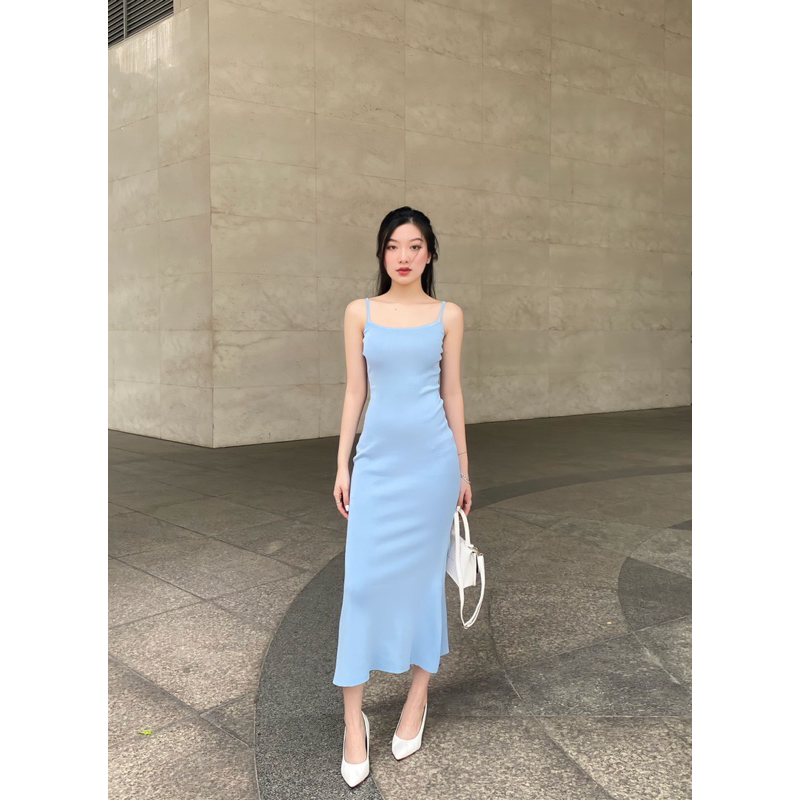 Đầm len dệt kim 2 dây mảnh xoè đuôi cá 5 màu