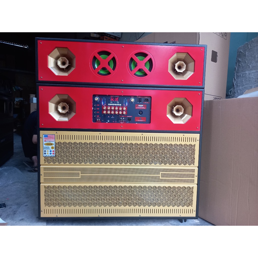 Loa kéo khủng long 5 tấc đôi gập 8 đường tiếng công sất cực lớn, kèm 2 micro UHF kim loại chống hú, set tần số