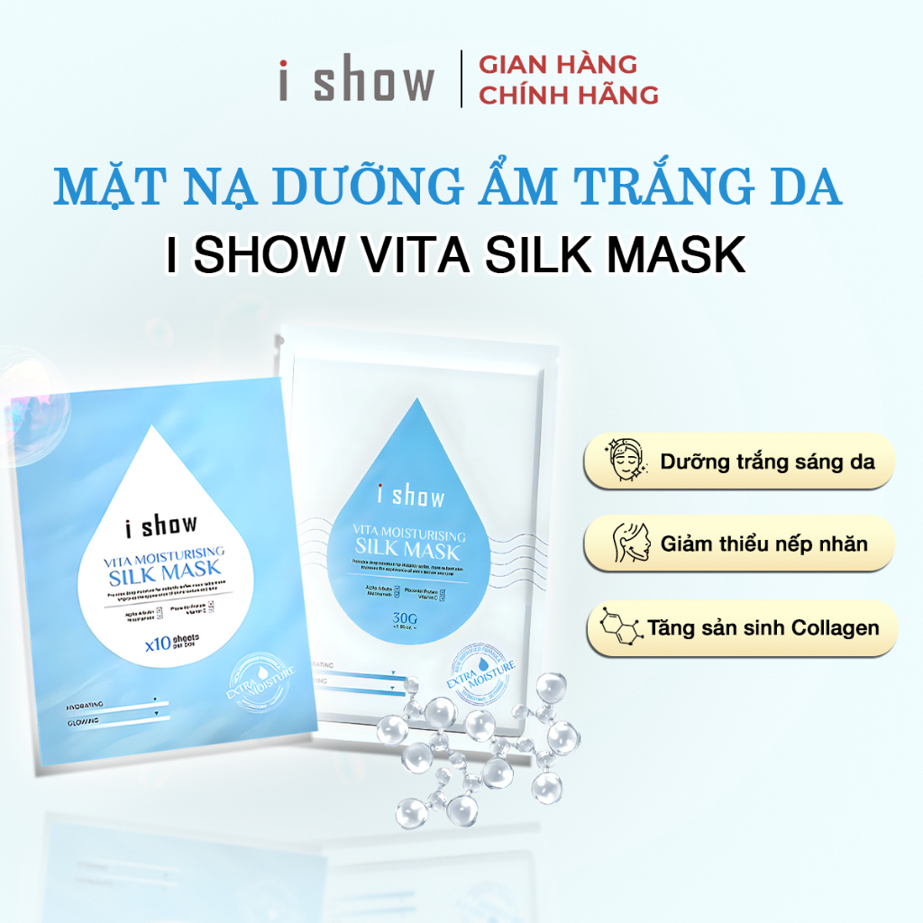 Mặt Nạ Lụa iShow Dưỡng Ẩm Làm Trắng Da Phục Hồi Da Hư Tổn - iShow Vita Silk Mask, Hộp 10 Miếng Mặt Nạ Lụa