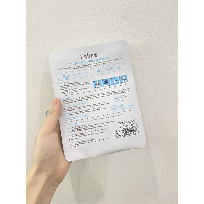 Mặt Nạ Lụa iShow Dưỡng Ẩm Làm Trắng Da Phục Hồi Da Hư Tổn - iShow Vita Silk Mask, Hộp 10 Miếng Mặt Nạ Lụa