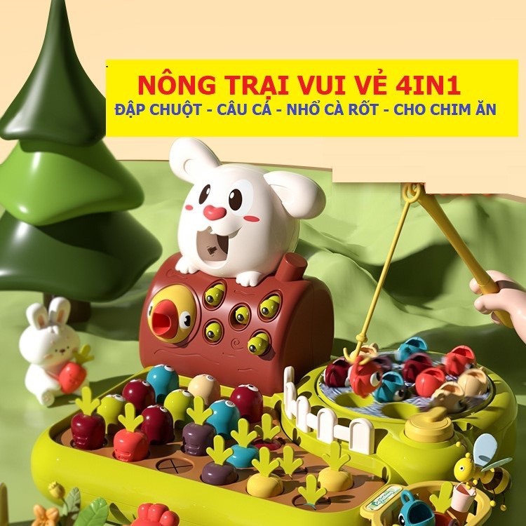 Đồ Chơi Nông Trại Vui Vẻ 4in1 Tích Hợp Câu Cá, Nhổ Cà Rốt Cho Thỏ Ăn Happy Funny Farm Có Cảm Ứng Nhạc Đèn
