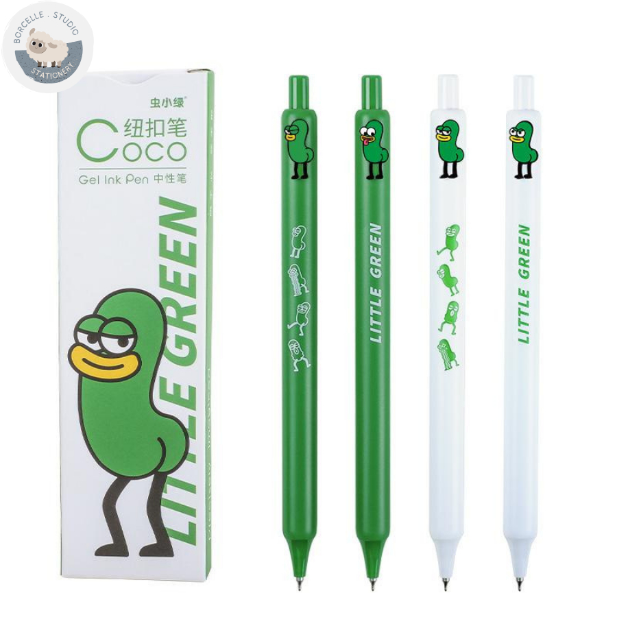 Bút gel COCO LITTLE GREEN mực đen với 2 màu trắng xanh siêu đẹp dành cho học sinh, sinh viên