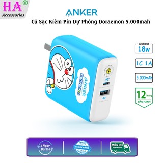 Củ Sạc Kiêm Pin Dự Phòng Anker Doraemon A1624 5.000mAh 2 Cổng 1C 1A Sạc Nhanh PD 18w