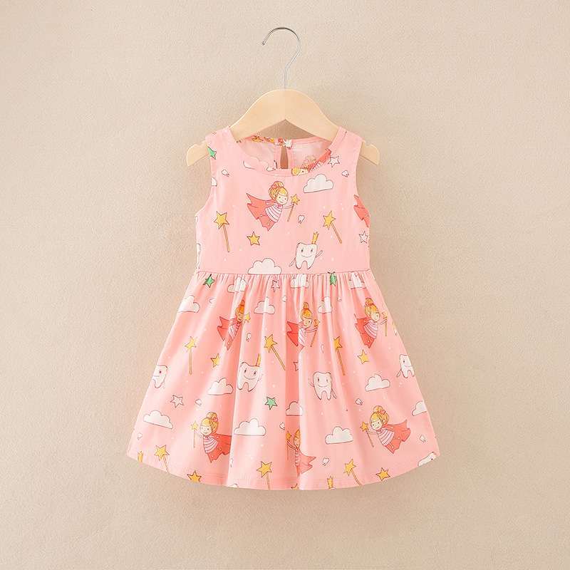 Váy bé gái họa tiết thời trang mùa hè, váy công chúa, đầm bé gái sát nách