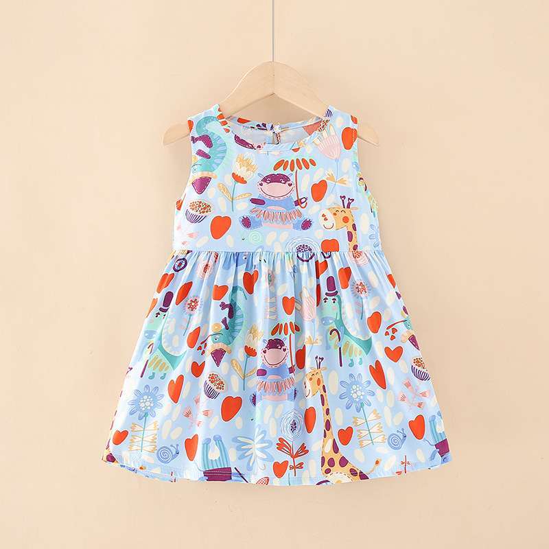 Váy bé gái họa tiết thời trang mùa hè, váy công chúa, đầm bé gái sát nách