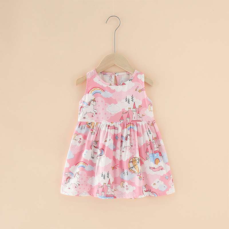 Váy bé gái họa tiết thời trang mùa hè, váy công chúa, đầm bé gái sát nách