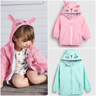 Áo khoác gió thỏ có mũ 3d 2 màu cho bé gái size từ 12-24 cân