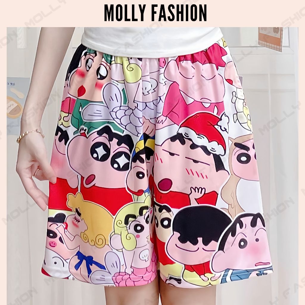 Quần Short hoạt hình Unisex SHIN FAMILY ❤️ Quần đùi nam nữ mặc nhà Freesize 38-80kg Molly Fashion