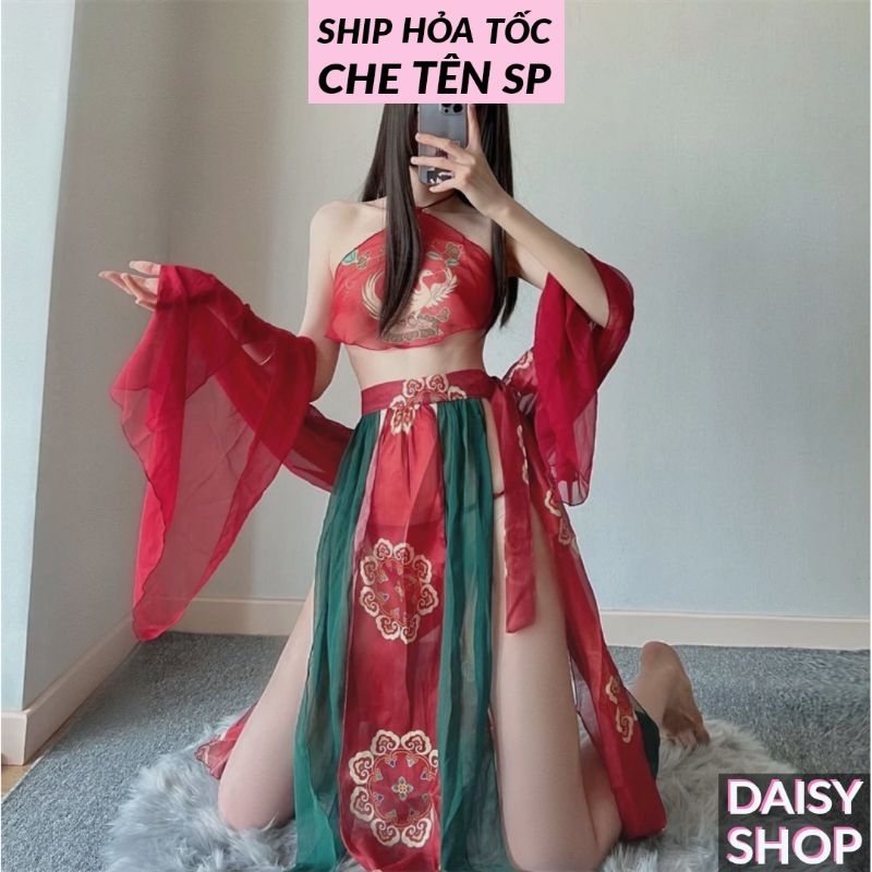 [ĐỌC LƯU Ý] Cosplay cổ trang cung nữ Trung Hoa sexy - bộ đồ ngủ Hán phục cao cấp 2 cách mặc kèm yếm