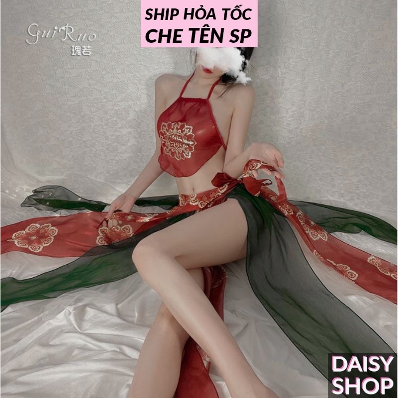 Cosplay phi tần xuyên thấu cổ trang Trung Hoa - yếm ngủ kèm váy buộc dây hóa trang cổ phục Hán