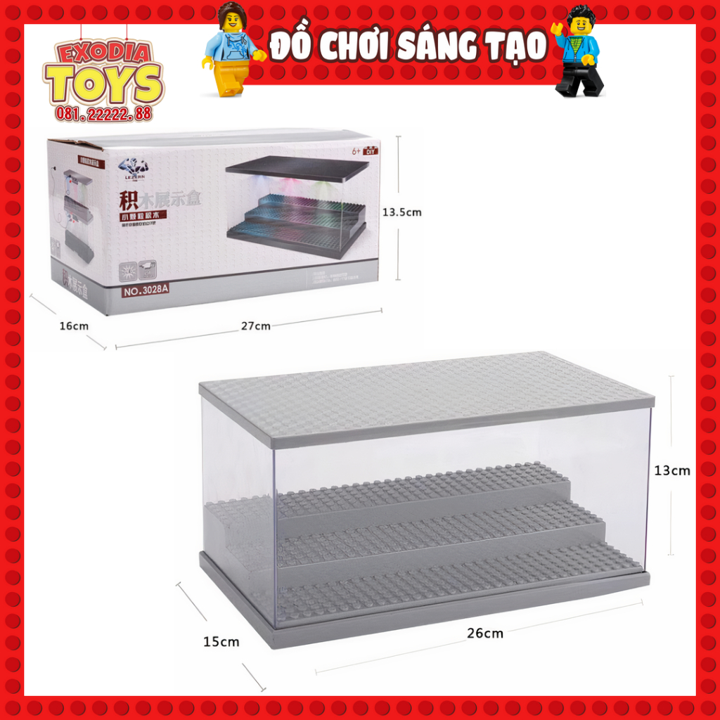 Xếp hình Hộp trưng bày Minifigures 3 tầng + 3 màu LED tự động cắm trực tiếp cổng USB - LEZERN 3028