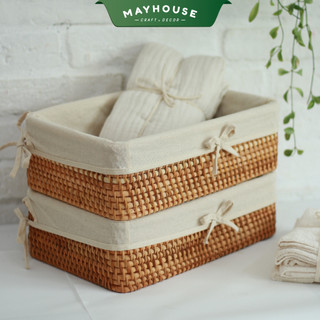 Khay mây tre đan đựng đồ đa năng kèm vải lót MAYHOUSE CRAFT&DECOR, decor phụ kiện chụp ảnh