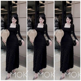 Set dầm nữ 2 món dáng ôm, đầm maxi nữ đi tiệc chất ren kèm khoác