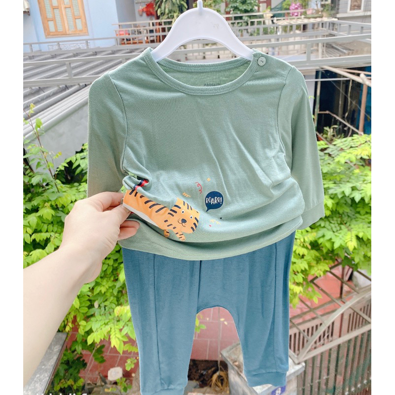 Abbieoh - Bộ quần áo dài tay sợi tre Thu Đông cho bé trai