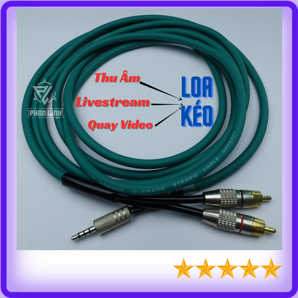 Dây Livestream+Thu Âm+Quay Video Từ Loa Kéo Vào Điện Thoại, Loại Cao Cấp Của Đức Chống Rè, 2m