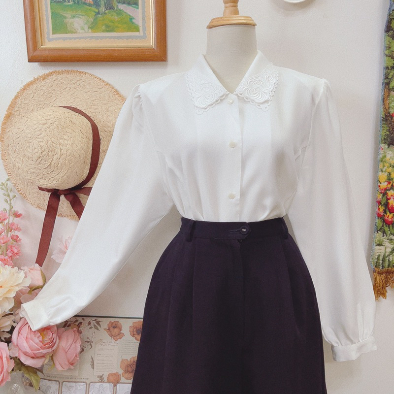 Áo sơmi trắng cổ ren Nhật